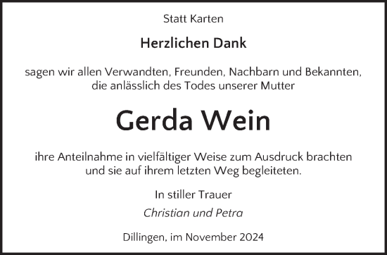 Traueranzeige von Gerda Wein von saarbruecker_zeitung