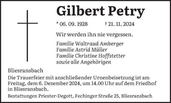 Traueranzeige von Gilbert Petry von saarbruecker_zeitung