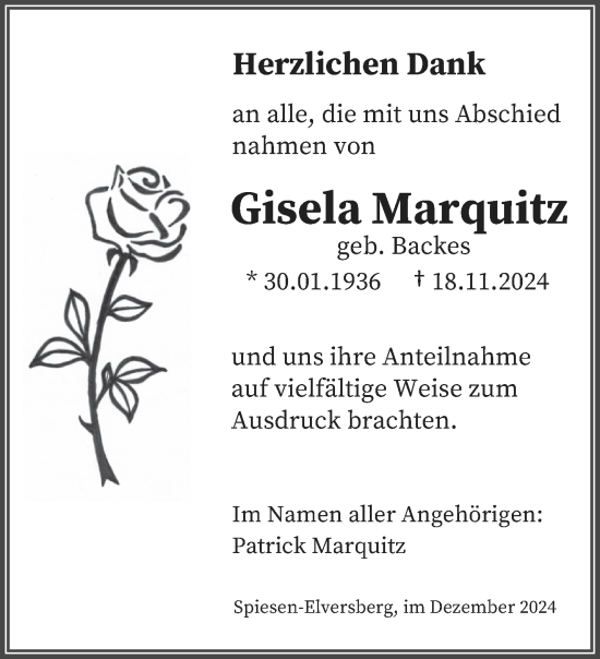 Traueranzeige von Gisela Marquitz von saarbruecker_zeitung