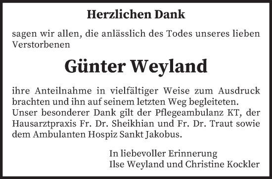 Traueranzeige von Günter Weyland von saarbruecker_zeitung