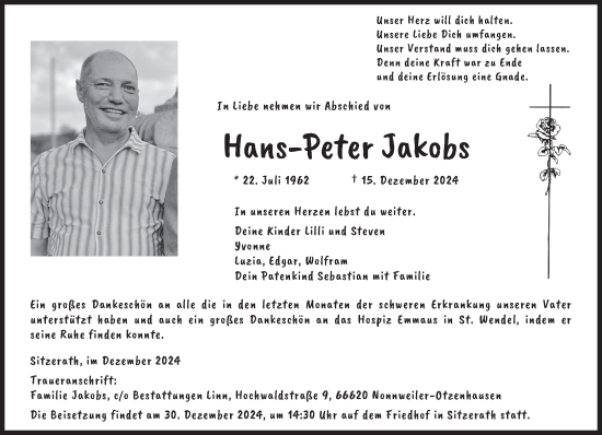 Traueranzeige von Hans-Peter Jakobs von saarbruecker_zeitung