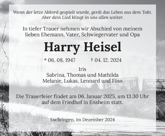 Traueranzeige von Harry Heisel von saarbruecker_zeitung