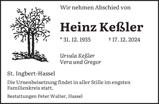 Traueranzeige von Heinz Keßler von saarbruecker_zeitung