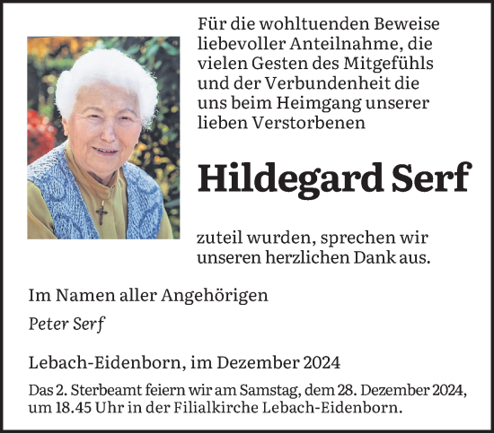 Traueranzeige von Hildegard Serf von saarbruecker_zeitung