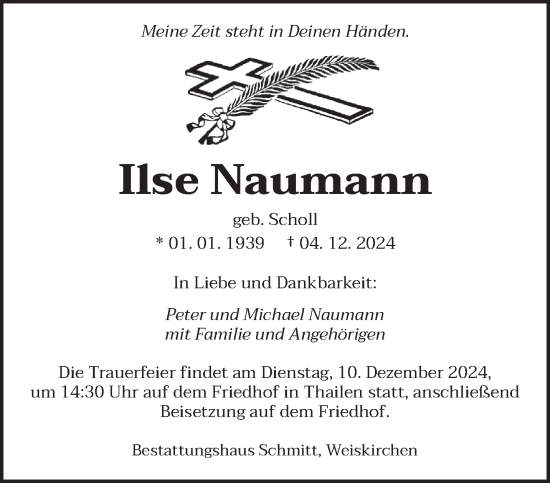 Traueranzeige von Ilse Naumann von saarbruecker_zeitung