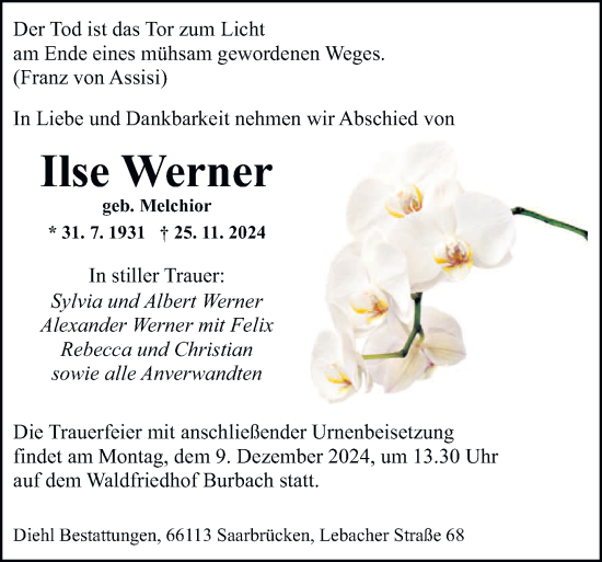 Traueranzeige von Ilse Werner von saarbruecker_zeitung