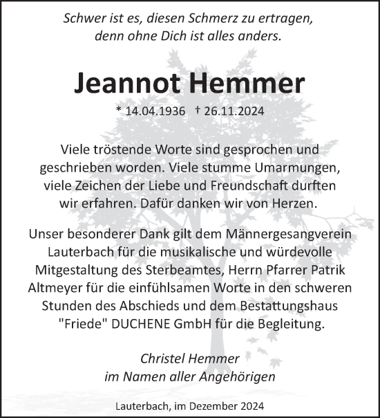 Traueranzeige von Jeannot Hemmer von saarbruecker_zeitung