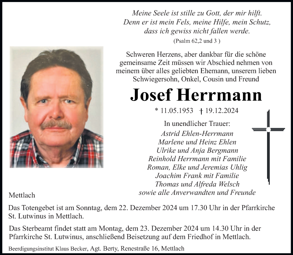 Traueranzeige für Josef Herrmann vom 21.12.2024 aus saarbruecker_zeitung