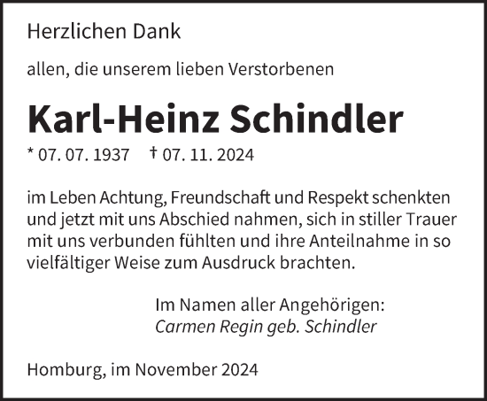 Traueranzeige von Karl-Heinz Schindler von saarbruecker_zeitung