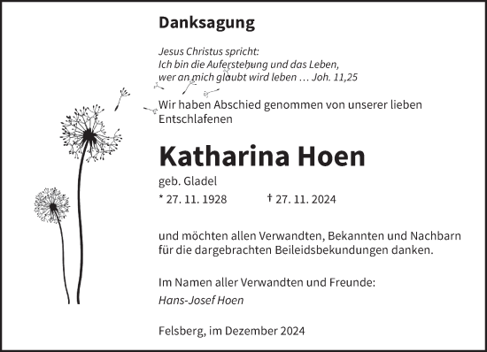 Traueranzeige von Katharina Hoen von saarbruecker_zeitung