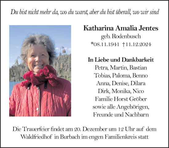 Traueranzeige von Katharina Amalia Jentes von saarbruecker_zeitung