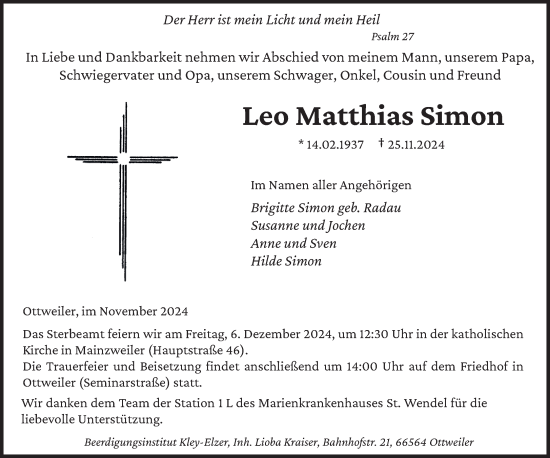 Traueranzeige von Leo Matthias Simon von saarbruecker_zeitung