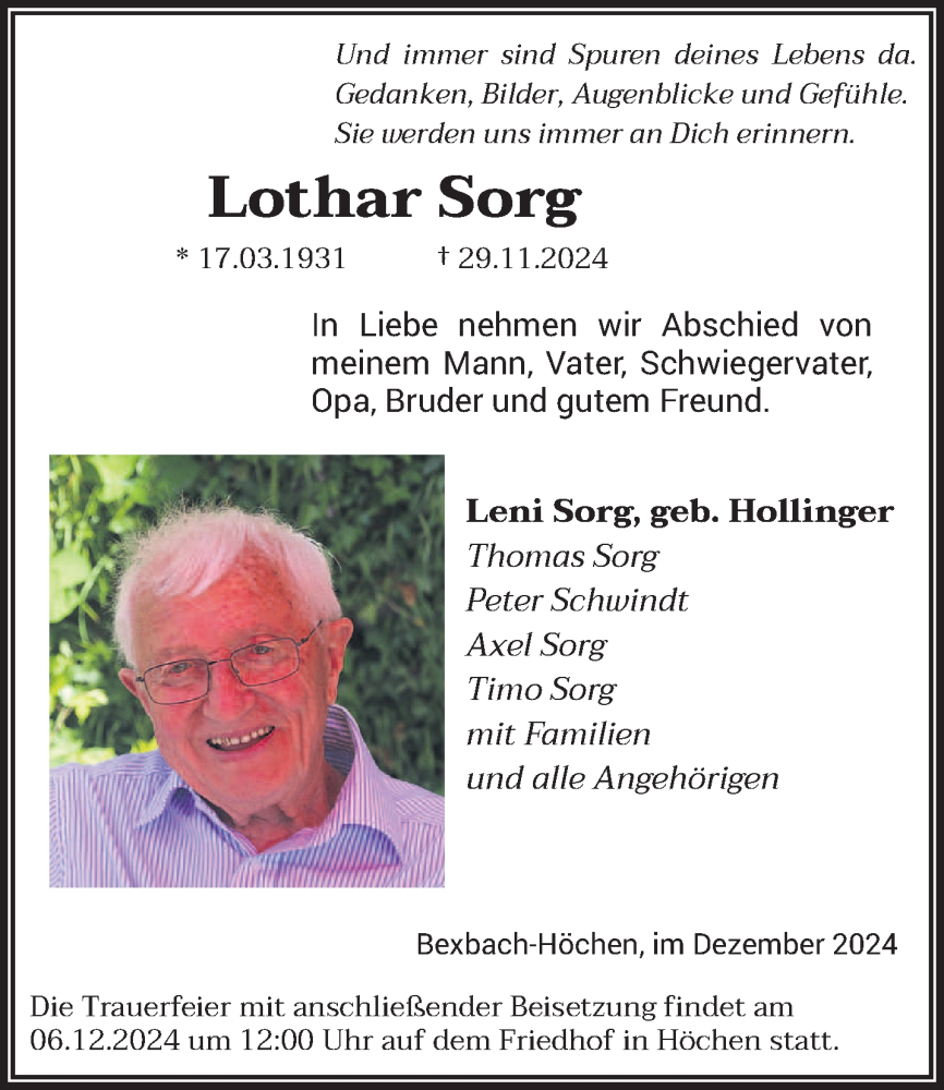  Traueranzeige für Lothar Sorg vom 04.12.2024 aus saarbruecker_zeitung