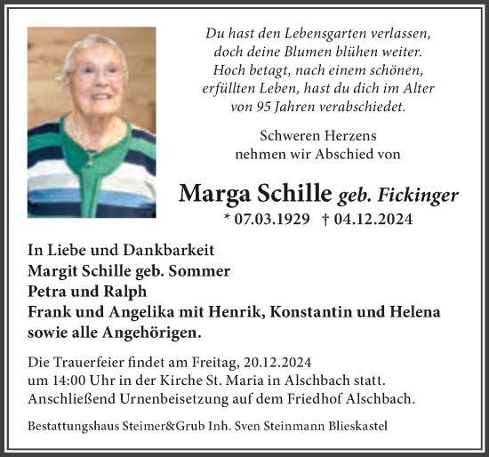 Traueranzeige von Marga Schille von saarbruecker_zeitung