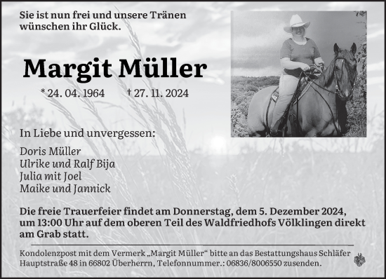 Traueranzeige von Margit Müller von saarbruecker_zeitung