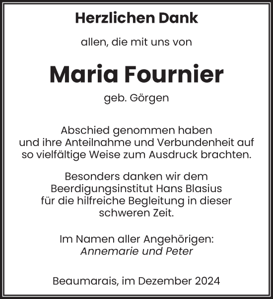 Traueranzeige von Maria Fournier von saarbruecker_zeitung