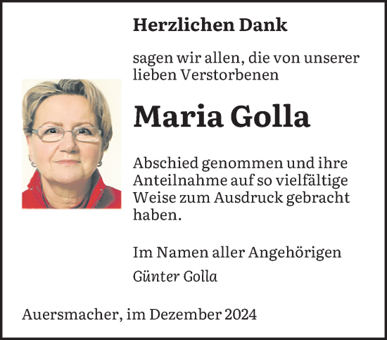 Traueranzeige von Maria Golla von saarbruecker_zeitung