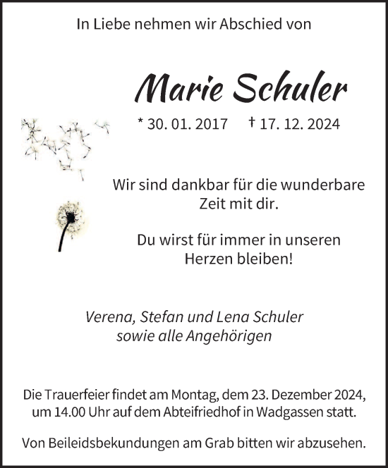 Traueranzeige von Marie Schuler von saarbruecker_zeitung