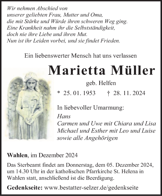 Traueranzeige von Marietta Müller von saarbruecker_zeitung