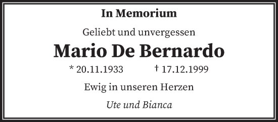 Traueranzeige von Mario De Bernardo von saarbruecker_zeitung