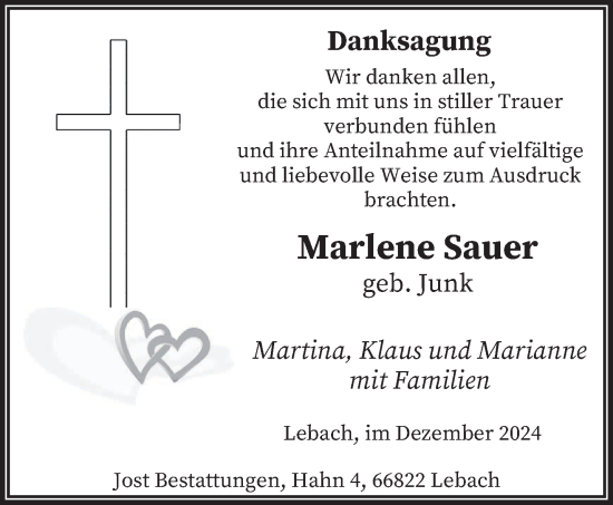 Traueranzeige von Marlene Sauer von saarbruecker_zeitung