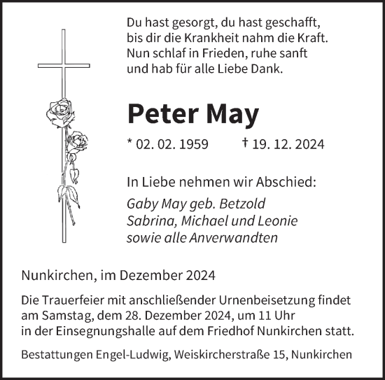 Traueranzeige von Peter May von saarbruecker_zeitung