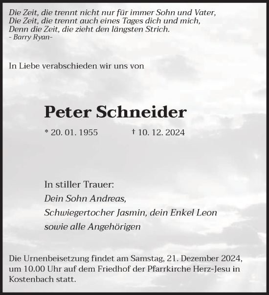 Traueranzeige von Peter Schneider von saarbruecker_zeitung