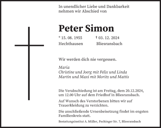 Traueranzeige von Peter Simon von saarbruecker_zeitung