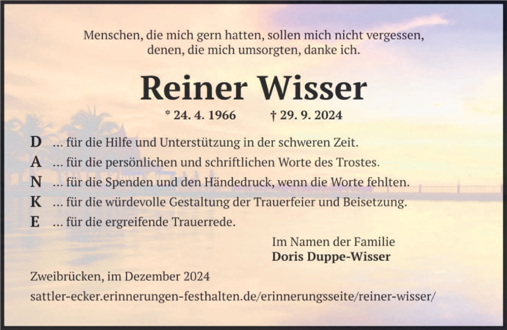  Traueranzeige für Reiner Wisser vom 04.12.2024 aus saarbruecker_zeitung