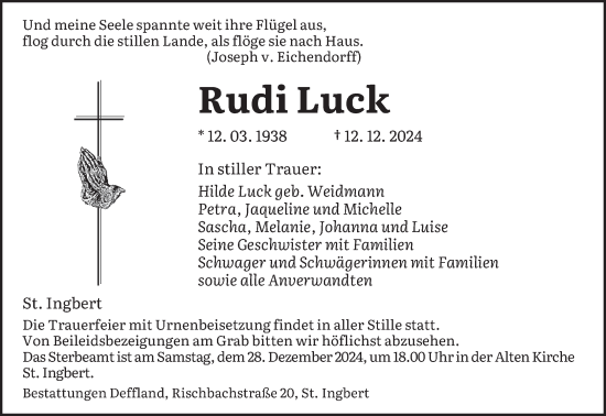 Traueranzeige von Rudi Luck von saarbruecker_zeitung