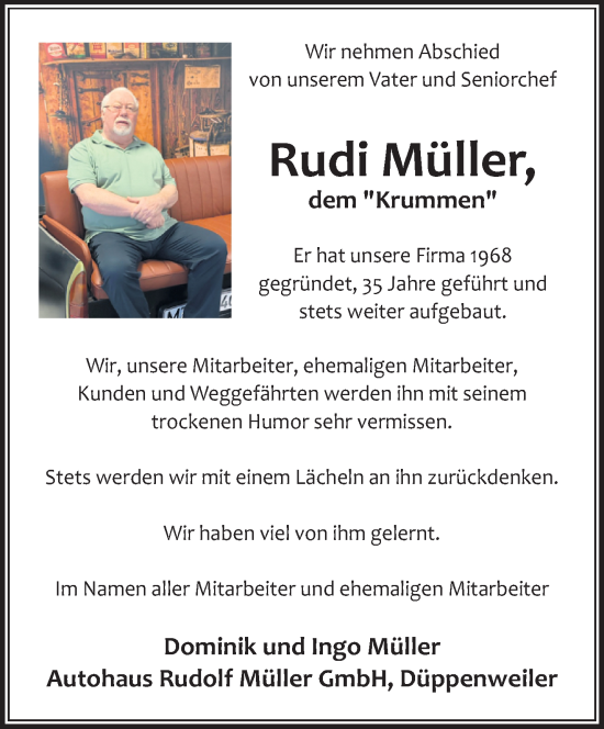 Traueranzeige von Rudi Müller von saarbruecker_zeitung