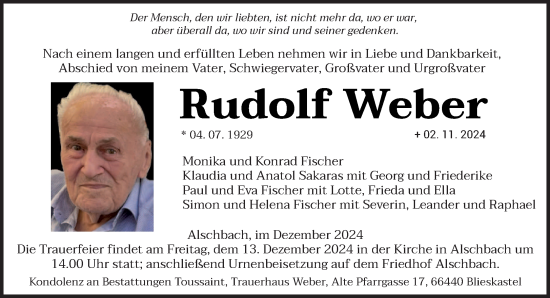 Traueranzeige von Rudolf Weber von saarbruecker_zeitung