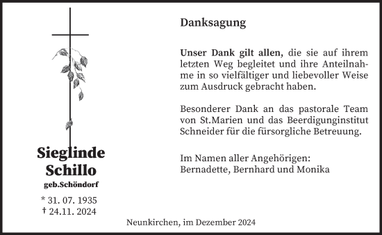 Traueranzeige von Sieglinde  Schillo von saarbruecker_zeitung