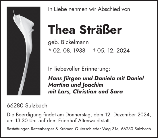 Traueranzeige von Thea Sträßer von saarbruecker_zeitung