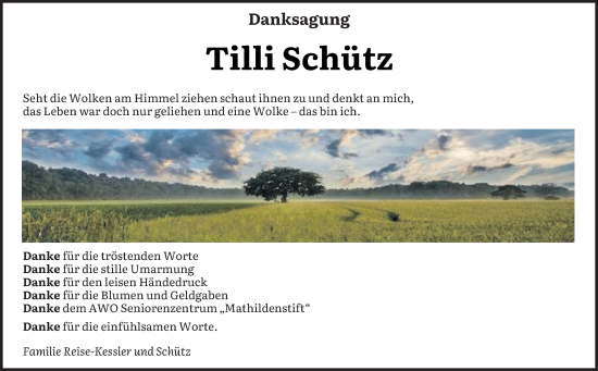 Traueranzeige von Tilli Schütz von saarbruecker_zeitung