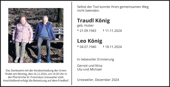 Traueranzeige von Traudl und Leo König von saarbruecker_zeitung