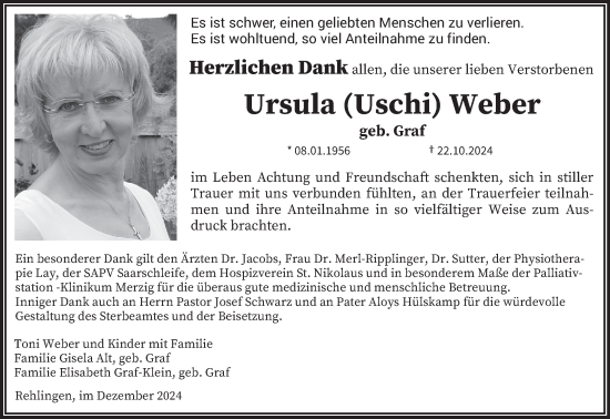 Traueranzeige von Ursula Weber von saarbruecker_zeitung