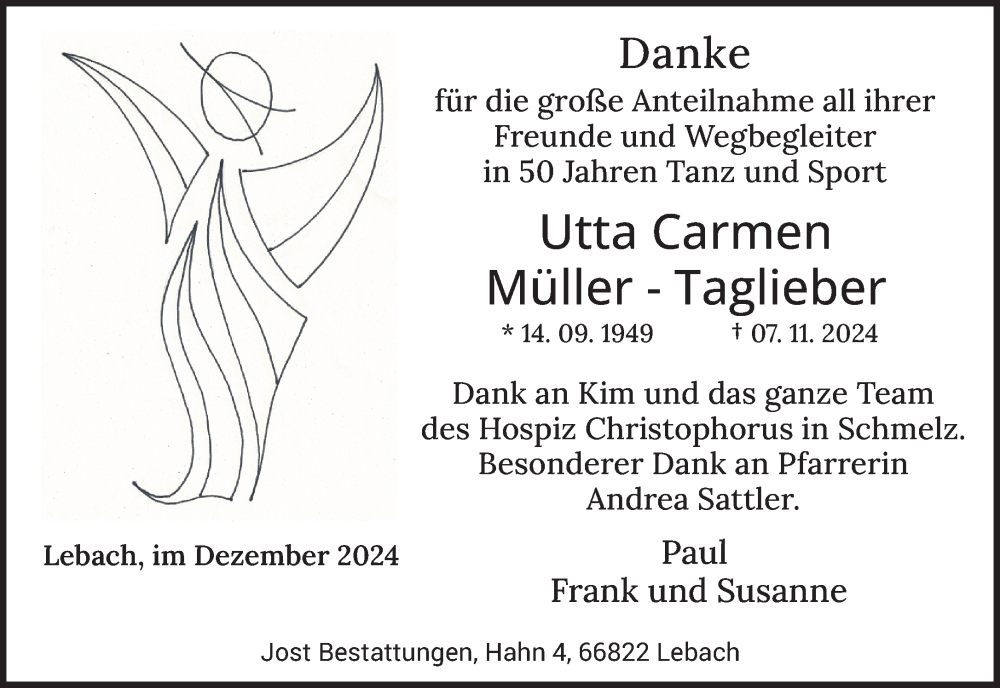  Traueranzeige für Utta Carmen Müller-Taglieber vom 21.12.2024 aus saarbruecker_zeitung