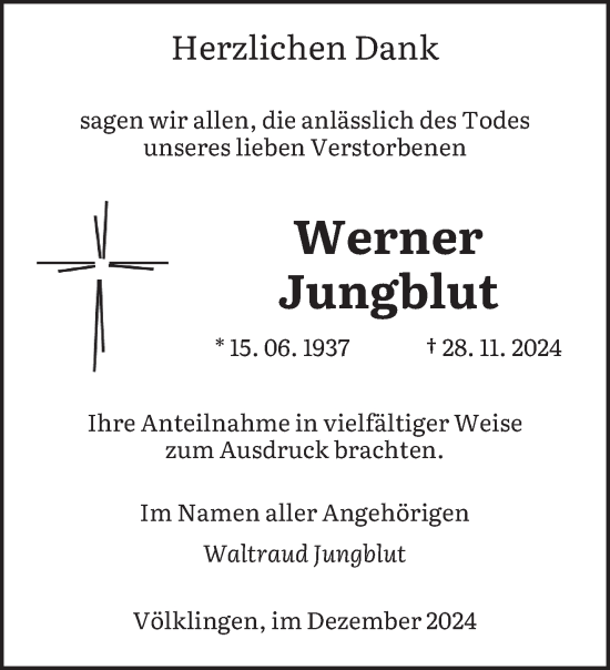 Traueranzeige von Werner Jungblut von saarbruecker_zeitung