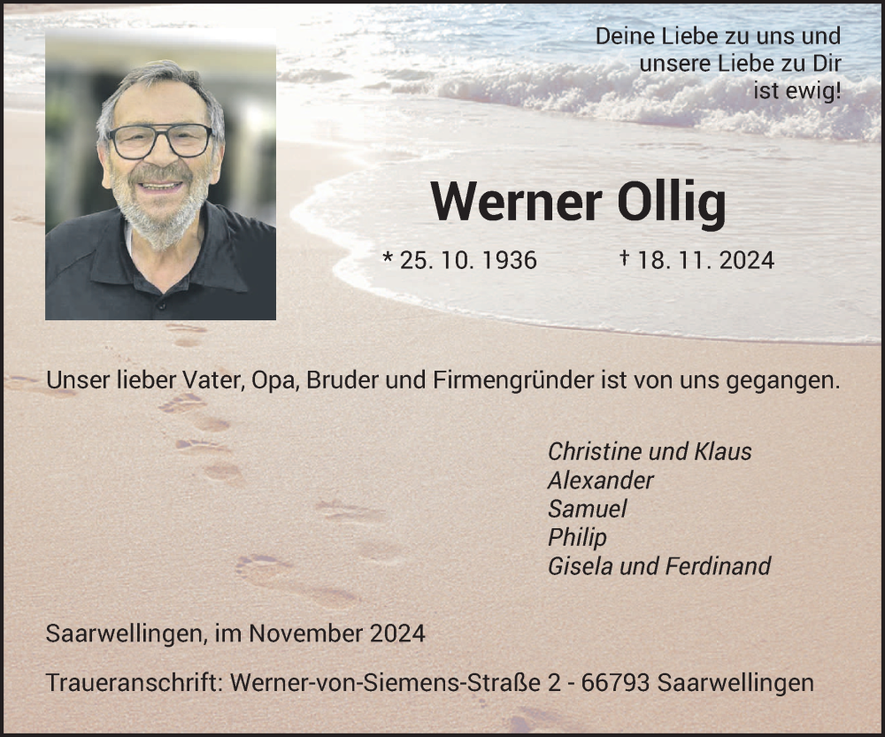  Traueranzeige für Werner Ollig vom 24.12.2024 aus saarbruecker_zeitung
