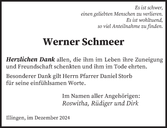 Traueranzeige von Werner Schmeer von saarbruecker_zeitung