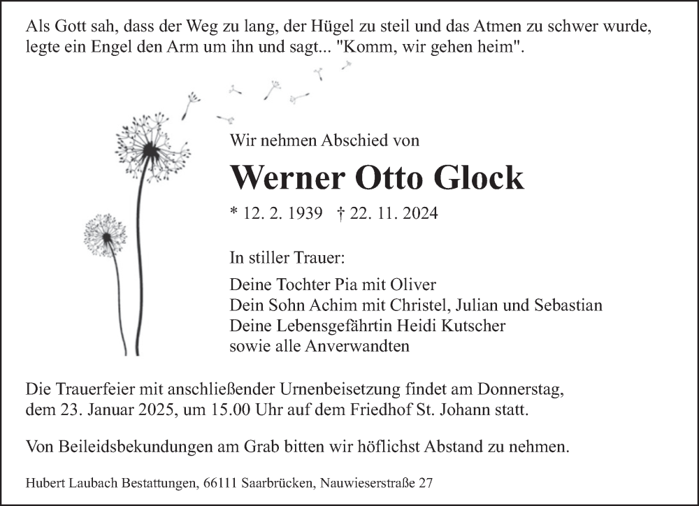  Traueranzeige für Werner Otto Glock vom 21.12.2024 aus saarbruecker_zeitung