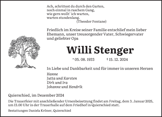 Traueranzeige von Willi Stenger von saarbruecker_zeitung