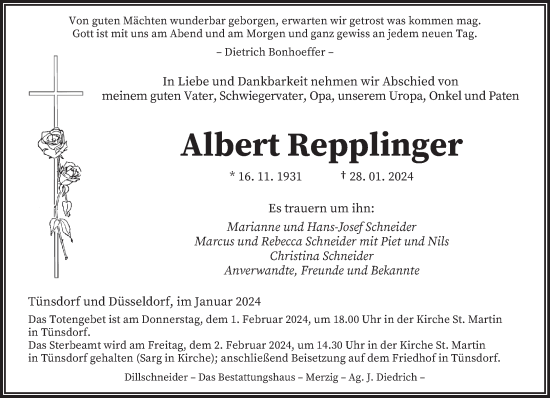 Traueranzeige von Albert Repplinger von saarbruecker_zeitung