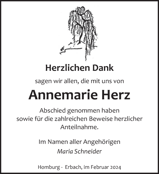 Traueranzeige von Annemarie Herz von saarbruecker_zeitung