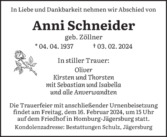 Traueranzeige von Anni Schneider von saarbruecker_zeitung