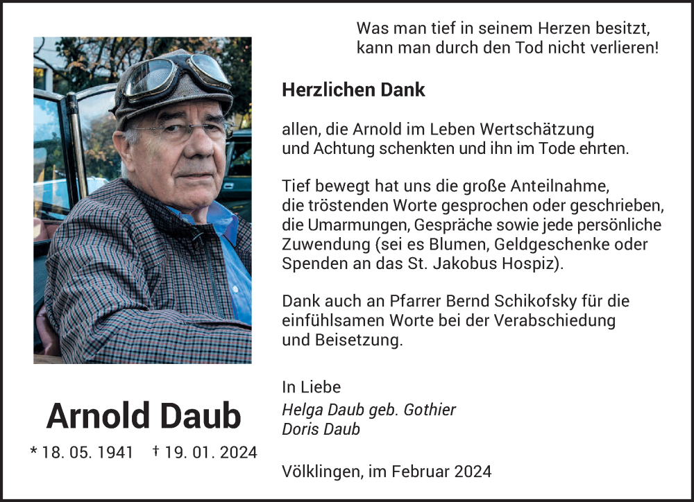  Traueranzeige für Arnold Daub vom 17.02.2024 aus saarbruecker_zeitung