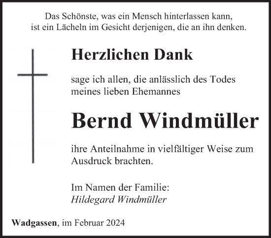 Traueranzeige von Bernd Windmüller von saarbruecker_zeitung