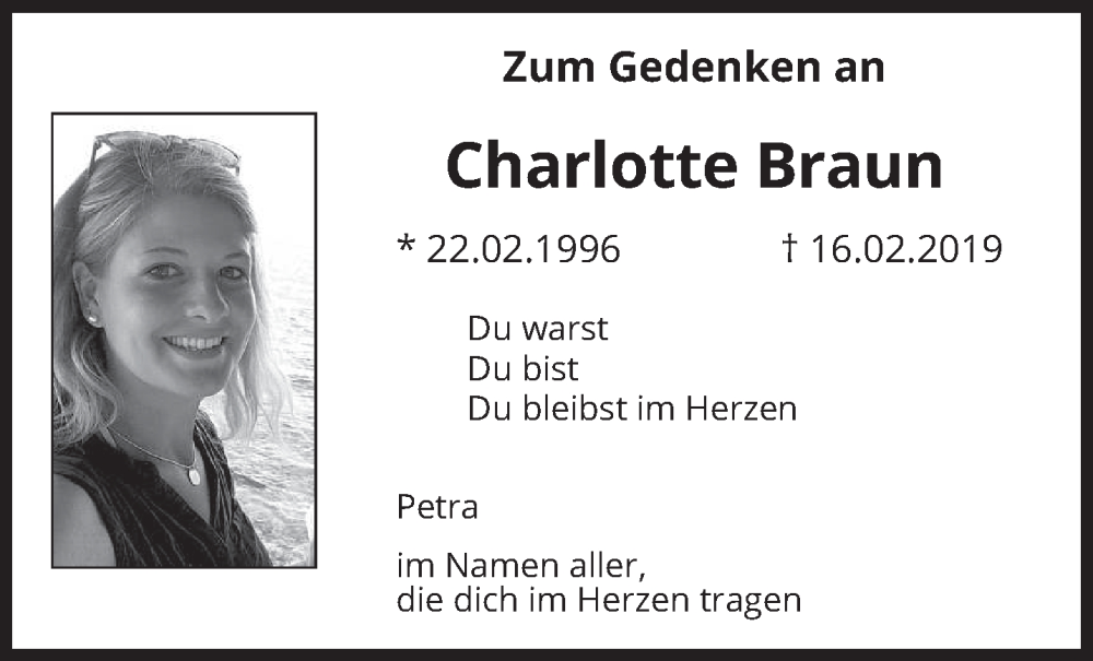 Traueranzeige für Charlotte Braun vom 16.02.2024 aus saarbruecker_zeitung