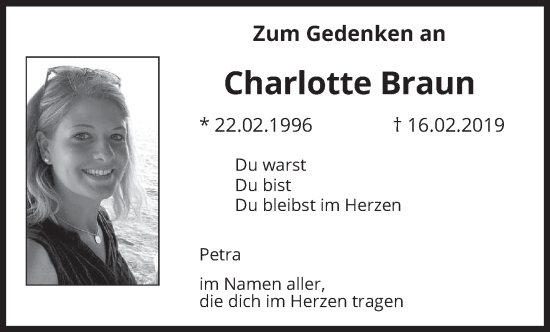 Traueranzeige von Charlotte Braun von saarbruecker_zeitung